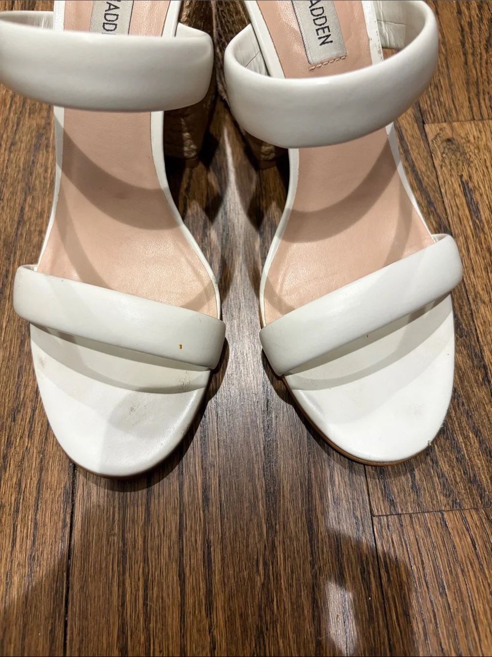 Steve Madden Cream Double-Strap Wedge Sandals with Woven Platform
